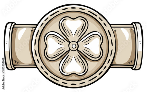 Stylized four leaf clover emblem with cylindrical attachments