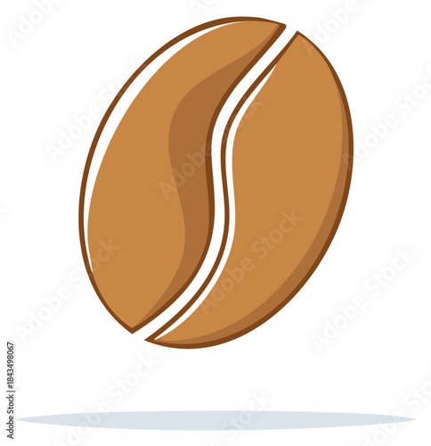 Isolated brown coffee bean with a curved central groove and subtle shading
