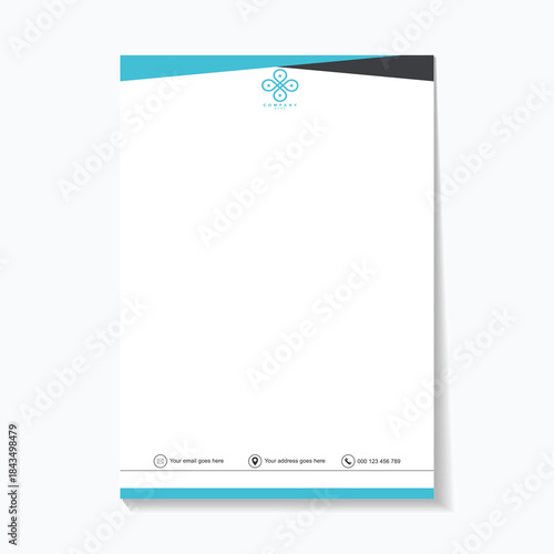 Modern business letterhead with blue design and Lorem Ipsum text