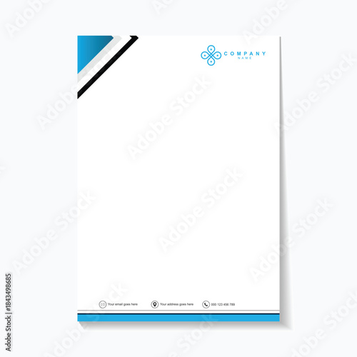 Modern business letterhead with blue design and Lorem Ipsum text