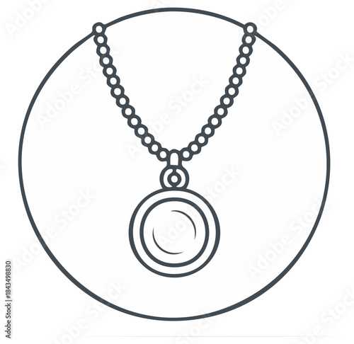 Simple line art icon of a necklace with a round locket pendant