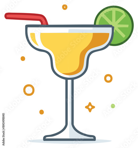 Refreshing cocktail with a lime wedge and straw, vibrant vector illustration for summer events or menu designs