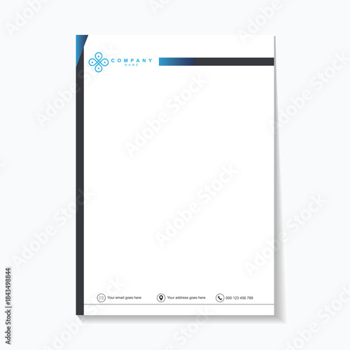 Modern business letterhead with blue design and Lorem Ipsum text