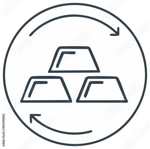 Gold bars symbol with circular arrows indicating exchange or investment cycle