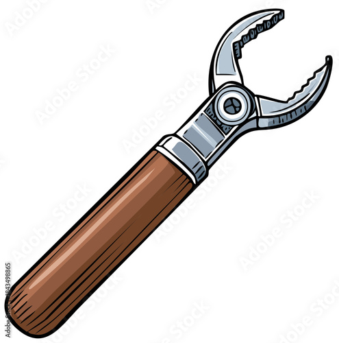 Cartoon Illustration of a Wood Handled Plier for Fastening Tasks