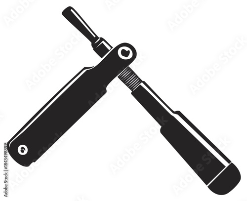Black silhouette of an open T handle tap wrench hand tool vector icon