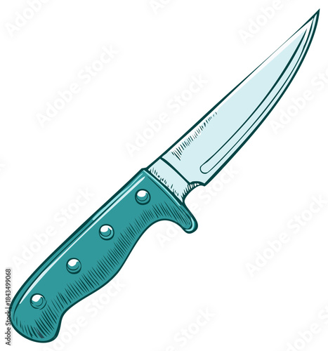 Artistic illustration of a teal colored hunting knife, isolated