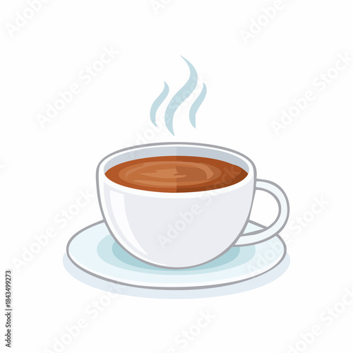 Hot beverage illustration of a steaming cup of coffee or tea on a saucer design