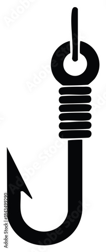 Simple Black Fishing Hook Graphic With Coil Detail