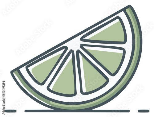 Simple vector icon of a fresh lime wedge. Stylized citrus fruit slice illustration for food and drinks.