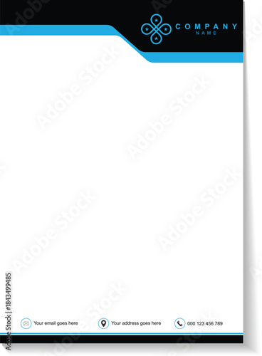 Modern business letterhead with blue design and Lorem Ipsum text
