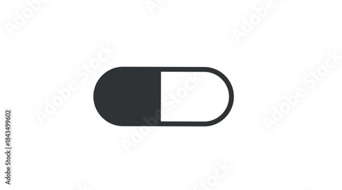 Clean black and white capsule pill vector icon, ideal for medical, pharmaceutical, healthcare, and wellness projects. Simple minimalist design suitable for apps, websites, infographics, packaging, and