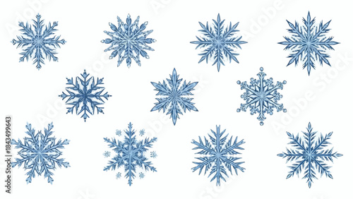 Delicate blue snowflakes on white background for winter designs
