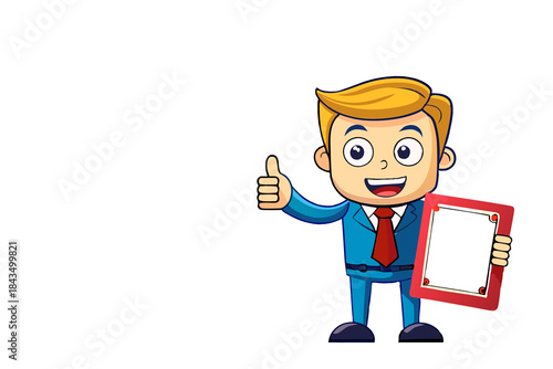 Notepad and employee,manager,salesperson,distributor with thumbs up