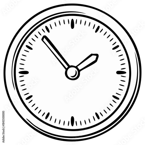 Black and white clock face design indicating time, ideal for design and projects.