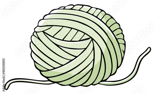 Illustration of ball of light green yarn, knitting hobby, crafts, vector drawing