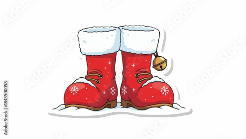 Vibrant red snow boots with white fur trim and snowflakes