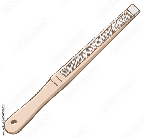 Illustration of a beige foot file with a metal grating surface for pedicure care in a hand-drawn style