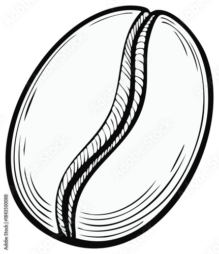 Black and White Illustration of a Single Coffee Bean