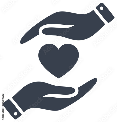 Hands carefully holding a heart icon a vector symbol for love health and compassion