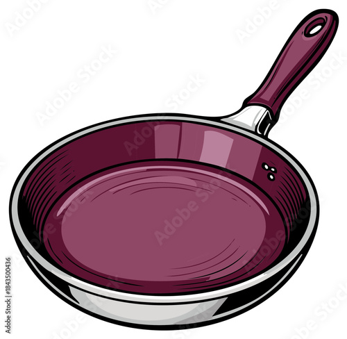 Vector Illustration of an Empty Purple Non-Stick Frying Pan Cookware