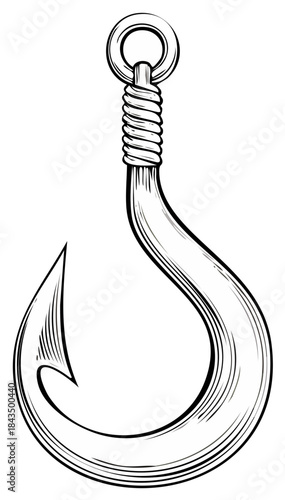 Classic Engraved Fishing Hook Illustration for Angling and Outdoor Design