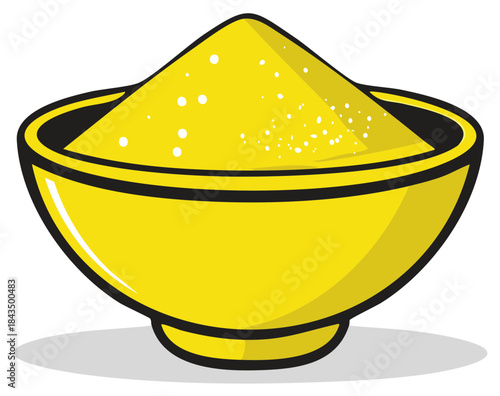 Vector illustration of a yellow bowl full of cornmeal or spice powder