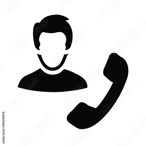 Simple black silhouette icon representing a user profile connected to an incoming or outgoing telephone call