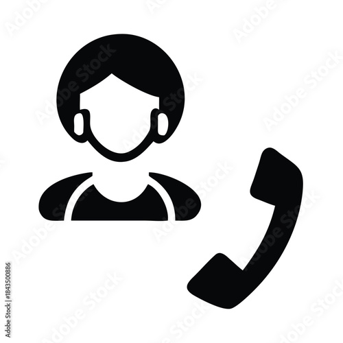 Simple black and white icon representing a customer service agent receiving an incoming phone call