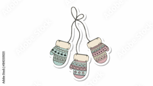 Colorful mittens hanging on strings in winter fashion