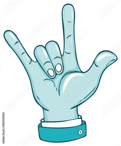 Hand sign with two fingers up and thumb out expressing love