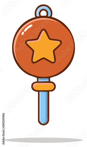 Cartoon Star Wand Vector Illustration, Magic Wands with Circle Shape, Decorative Starry Icon