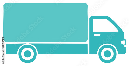 Turquoise graphic illustration of a box truck for deliveries and logistics