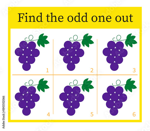 Attention task. Kids activity page. Cartoon grapes.