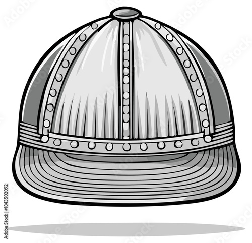 Medieval helmet with fabric lining illustration, fantasy character headgear, decorative antique knight protection for costume