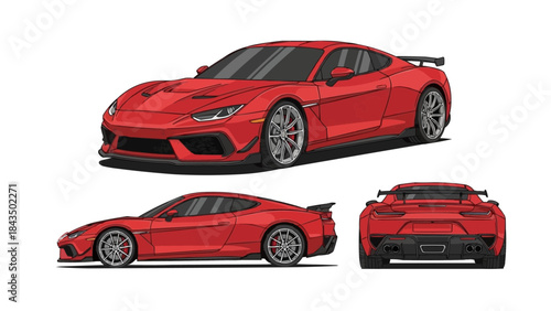 Red Sports Car Illustration with Sleek Design and Aerodynamic Features