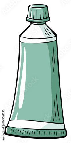 Illustration of a mint green squeeze tube with a ribbed cap and outline