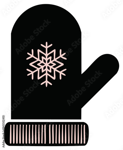 Black Mitten with Pink Snowflake Icon