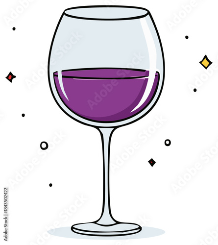 Sparkling glass of red wine cartoon vector illustration