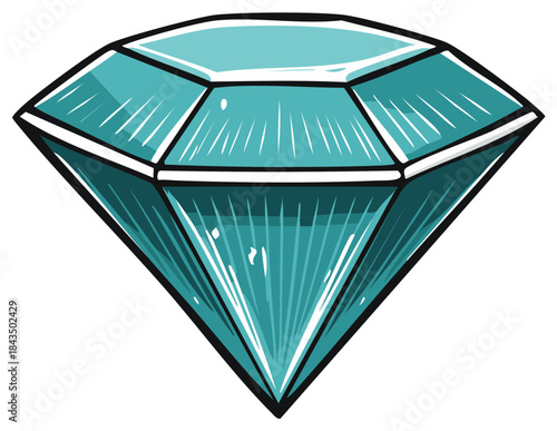 Cartoon-style gemstone illustration. A detailed, teal diamond in a drawing style.