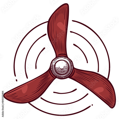 Vintage style three bladed propeller with motion lines classic aviation transport illustration