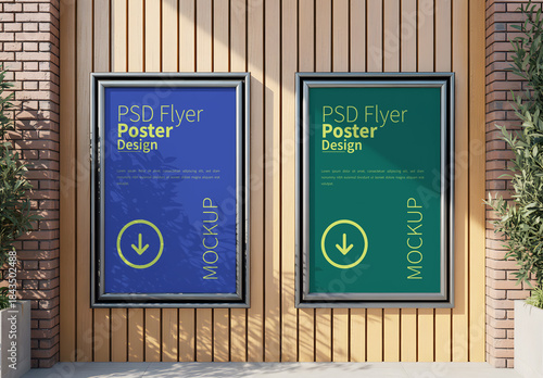 Dual Poster Mockup on Wood Slat Wall