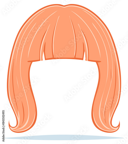 Stylized Peach Colored Bob Haircut with Bangs Flat Design