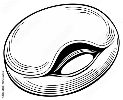 A single roasted coffee bean in a vintage black and white engraved woodcut style