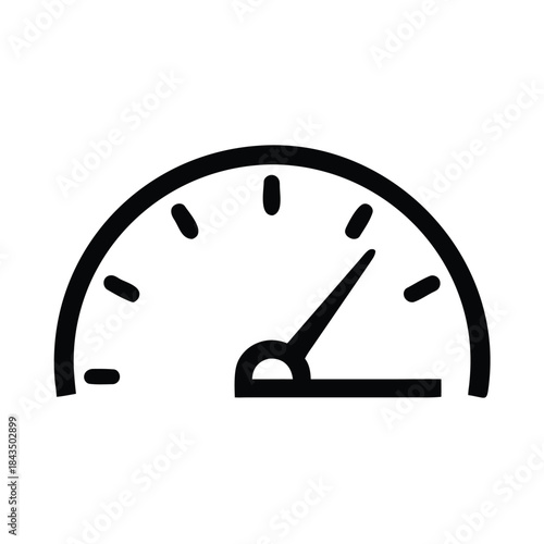 Simple black and white icon representing a speedometer or performance gauge indicating moderate speed