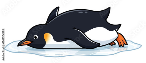 Cute Cartoon Penguin Sliding on Ice Adorable Animal Illustration for Arctic Winter Themes