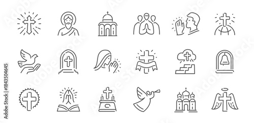 Christianity line icons set. Spirituality and faith symbols. Religion concept. Signs for website and mobile app design