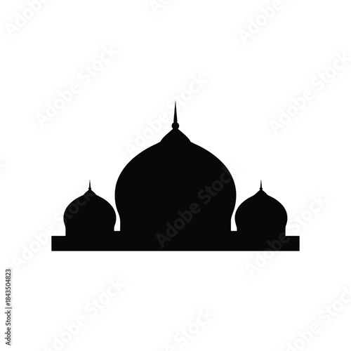 A black silhouette illustration of a mosque dome structure on a clean white background