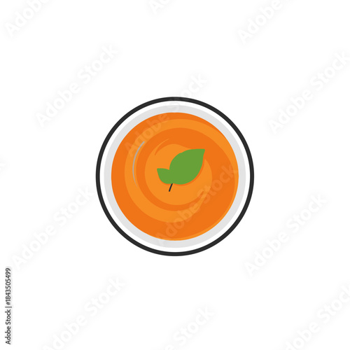 Creamy vegetable soup in a bowl top view icon.