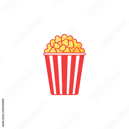 Popcorn in striped bucket movie snack illustration.
